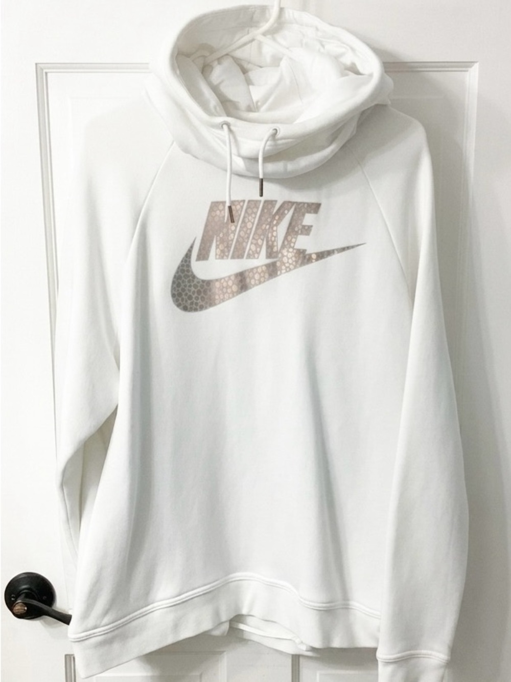 Nike White Hoodie with Iridescent Metallic Logo